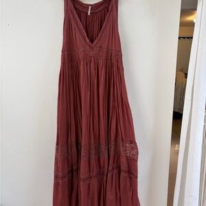 Free People brown/orange Maxi Dress with Lace Details